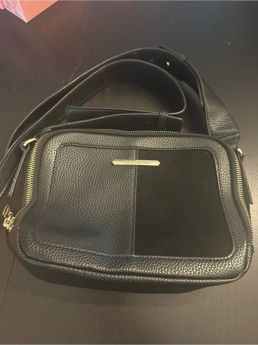 Steve Madden Black Leather & Suede Belt Bag